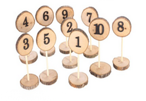 Tischnummern Holz 1-10 runde Scheiben auf Ständer